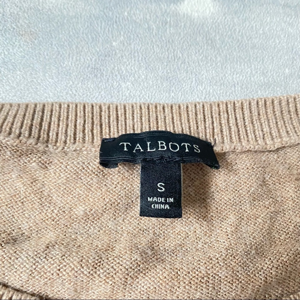 Talbots Beige Crewneck Sweater with Pink, Blue and Yellow Stripes - Picture 2 of 4